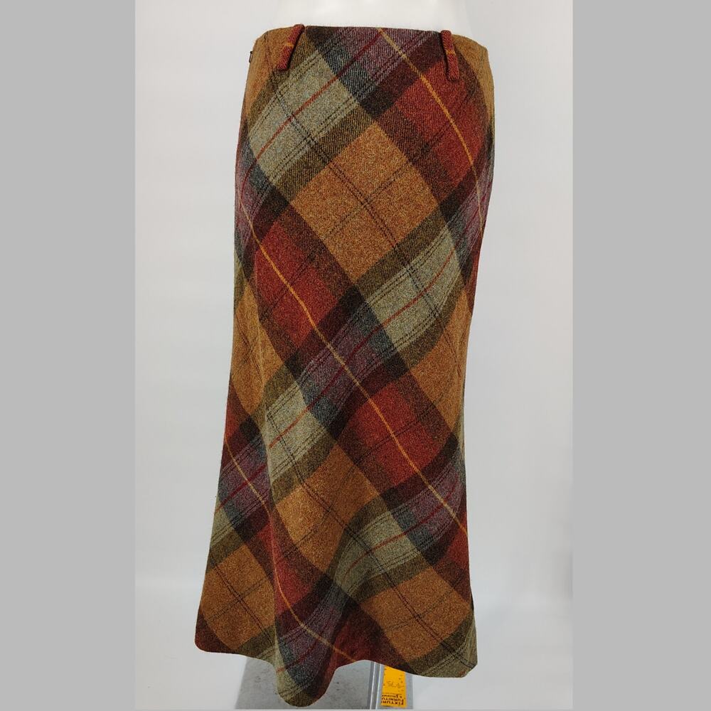 Ralph Lauren Wool Plaid Midi Skirt Size 4 Fall Bias Cut Vintage Style - Picture 4 of 16